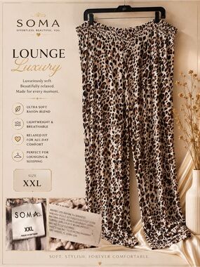 Soma Leopard Print Lounge Pajama Pants XXL Soft Rayon Stretch